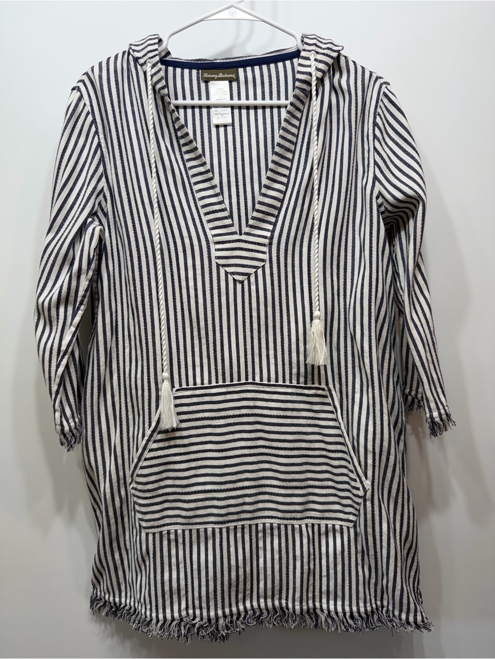 Tommy Bahama Hooded Striped Cover Up Tunic Dress XS Blue White 100% Cotton - Picture 2 of 12